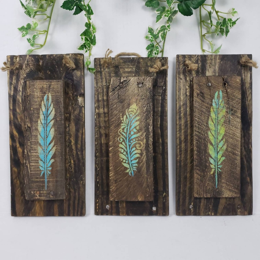 Handmade feather boho 3 piece wall decor